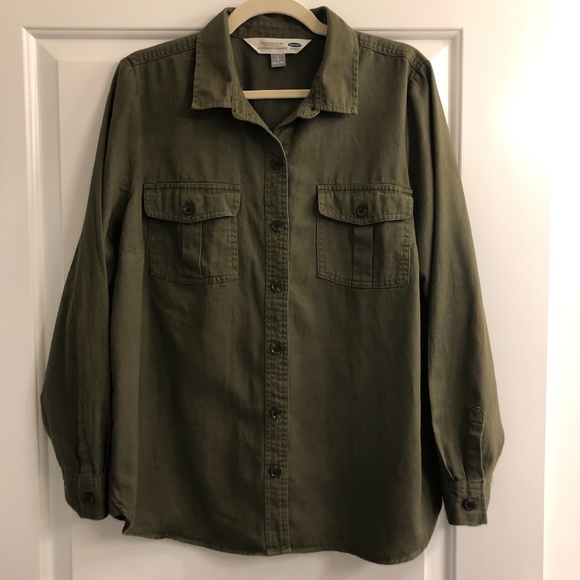 Womens Old Navy Army Green Button Up Thick Blouse - Picture 2 of 4
